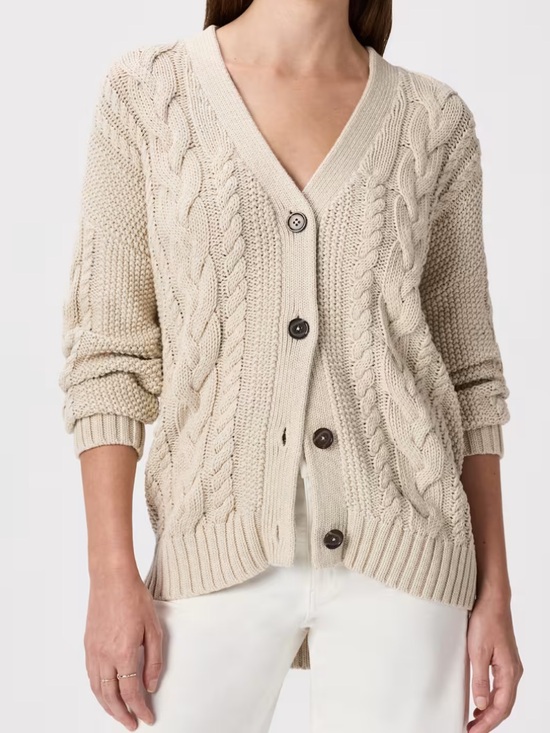 Quince Sweaters - Quince 100% Organic Cotton Oversized Cable Cardigan Beige Size Small